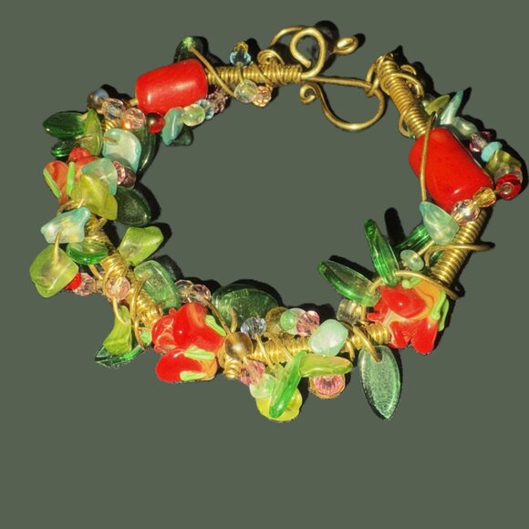 Artisan-Made Gold and Jeweled Colorful Bracelet NWOT - Picture 2 of 11